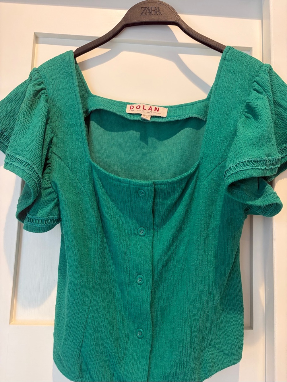 Anthropologie DOLAN Green Square-Neck Button Front Women's Top